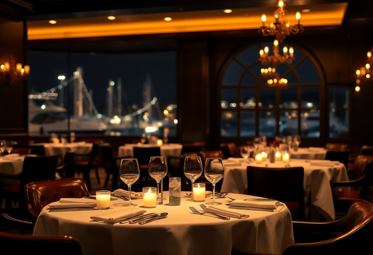 Evening dining room with harbor light