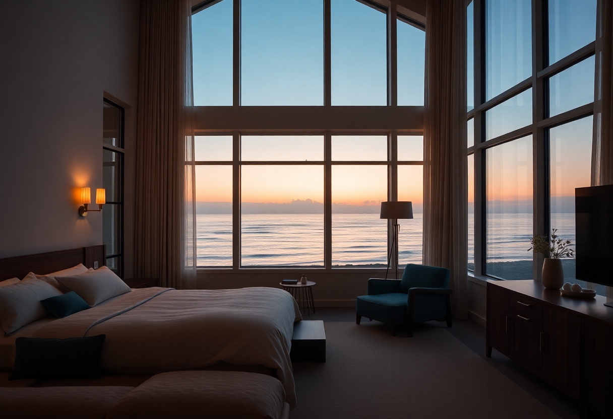 A composed guest suite facing the coast
